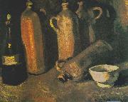 Vincent Van Gogh Still life with four jugs, bottles and white bowl oil painting on canvas